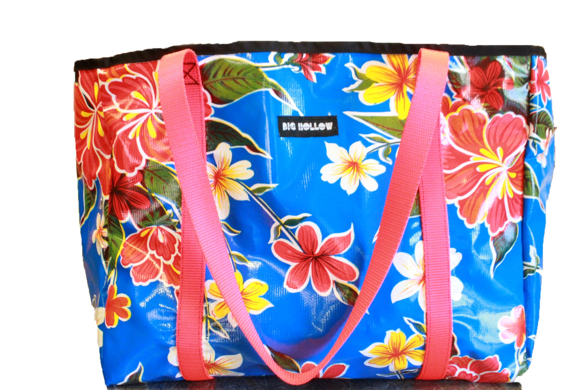 oilcloth tote bag, grocery bag, craft bag, beach bag, blue Hawaiian large, heavy duty