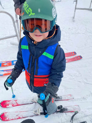 kids ski vest, children's snowboard vest backpack, whatvest, child skiing apparel blue orange