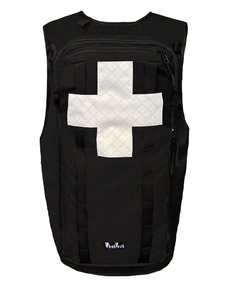 ski patrol utility vest whatvest, backcountry equipment, low profile, heavy duty velcro crosses