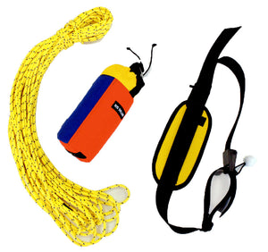 Throw bag river rafting, kayak, river safety, 60 feet rope, blue, yellow, orange