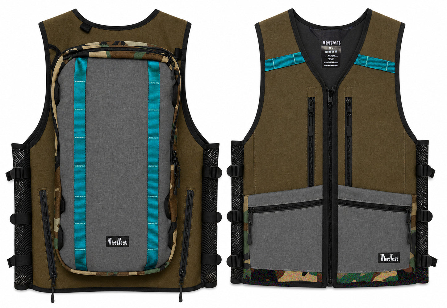 brown, rye, grey, camo, teal whatvest, backpack vest, utility vest, ski vest, snowboarding vest, best 2026-27 winter apparel, dirt bike, moto
