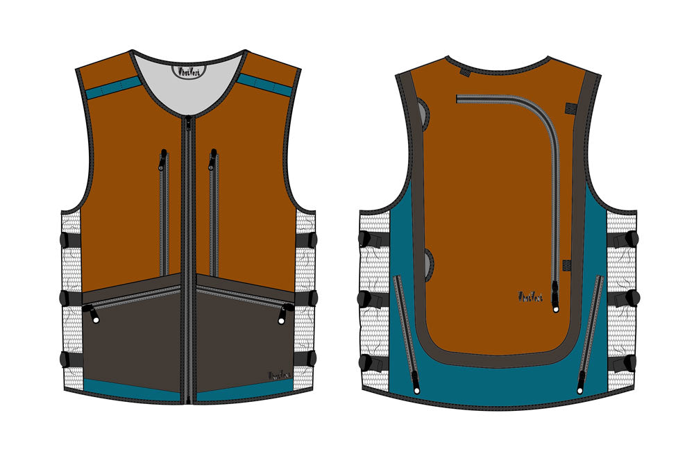 ski snowboard utility backpack vest rust teal grey
