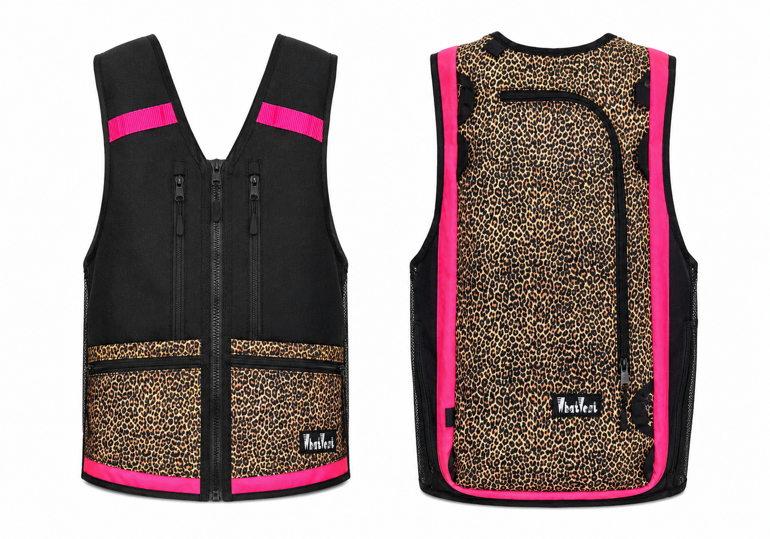 cheetah hot pink ski outfit, leopard snowboard kit, pack vest, backcountry ski vest, backpack vest, best 2026-27 winter apparel