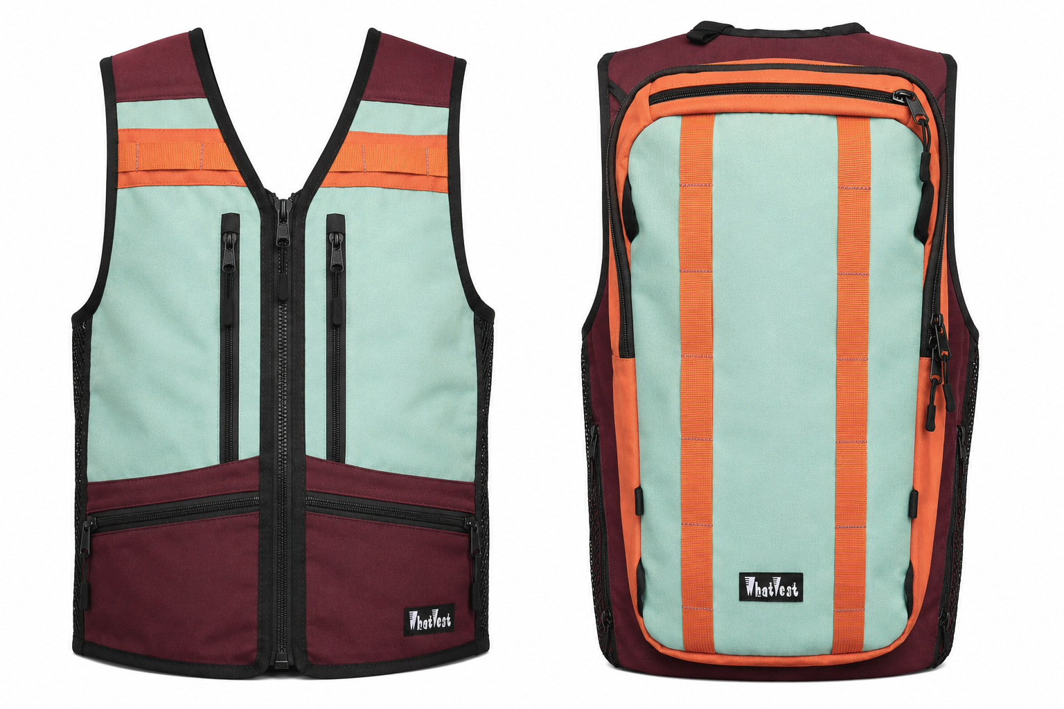 vest, mint, maroon, rust orange backpack vest, utility vest, ski snowboard, 2026-2027 winter apparel