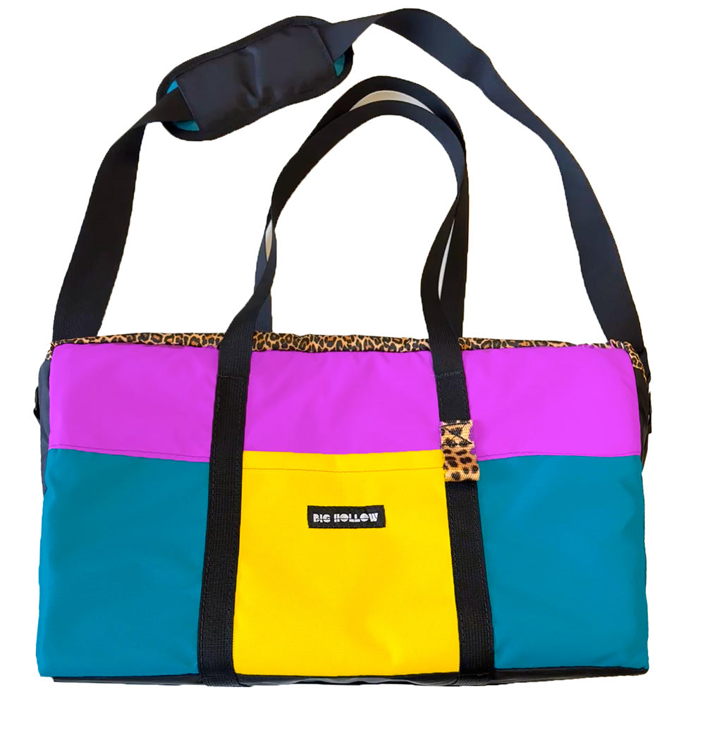 everyday tote bag, cross body bag, purse, cheetah, leopard print, hot pink, teal, turquoise, yellow, laptop bag