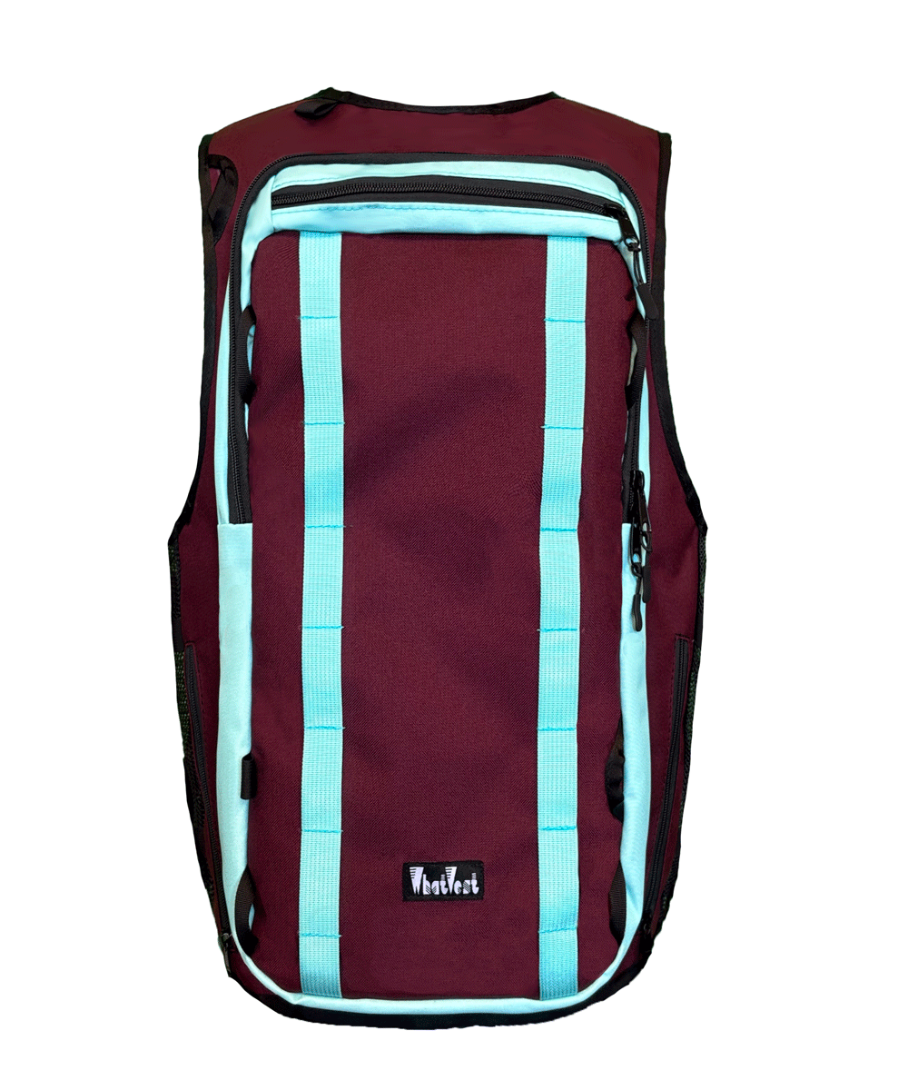 burgundy maroon turquoise full send whatvest, backpack vest