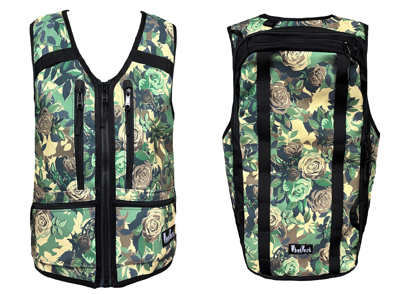 rose camo whatvest, backpack vest, skiing, snowboarding, moto, hiking, green, utility vest floral, 2026-2027 best winter apparel, ski kit