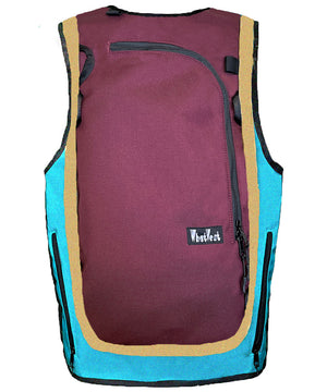 earthy tone ski vest backpack, women's ski snowboard apparel, teal turquoise ski kit, best 2024-2025 ski wear.