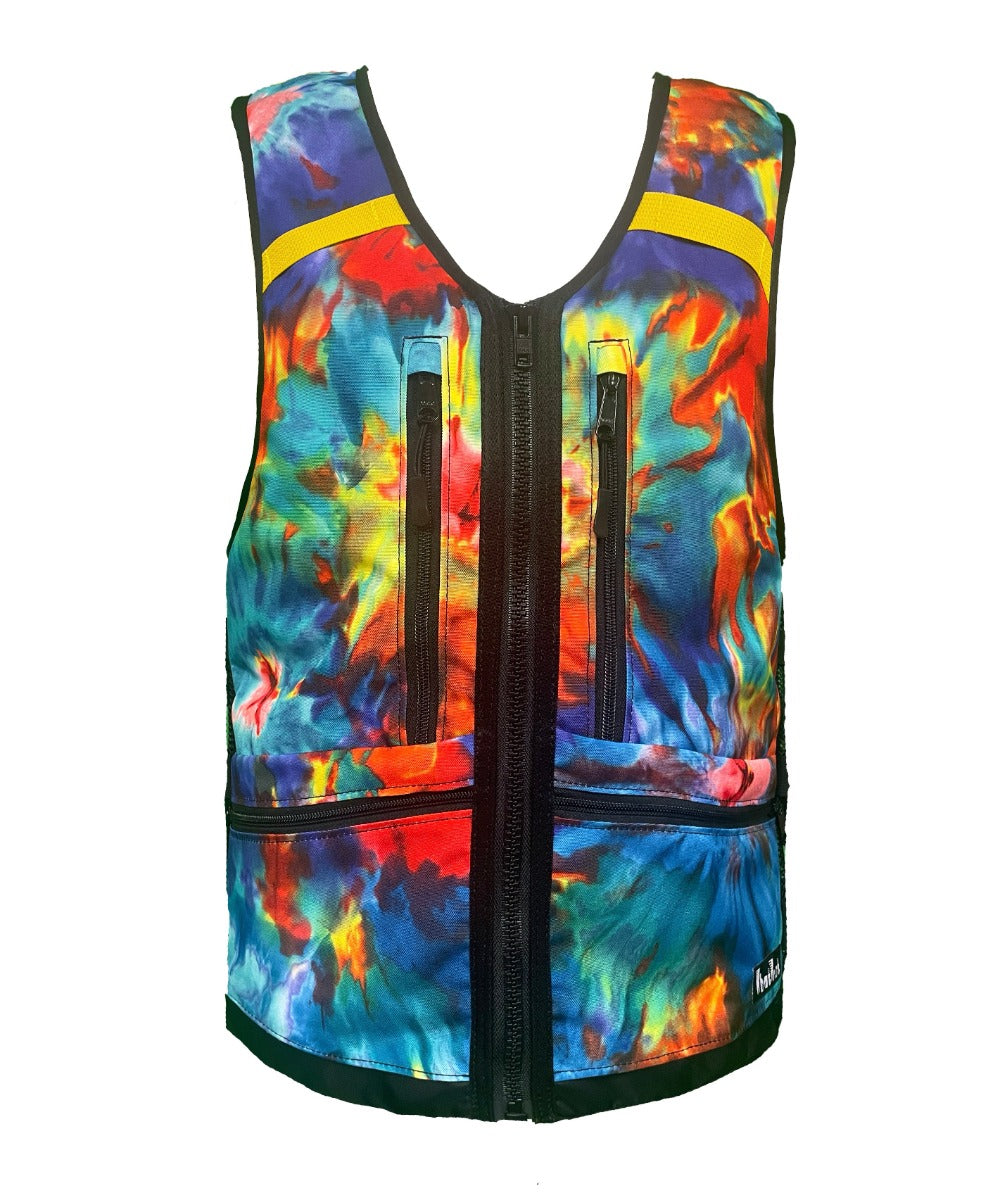 Tie dye whatvest ski and snowboard backpack vest, grateful dead, multi-colored, ski kit apparel