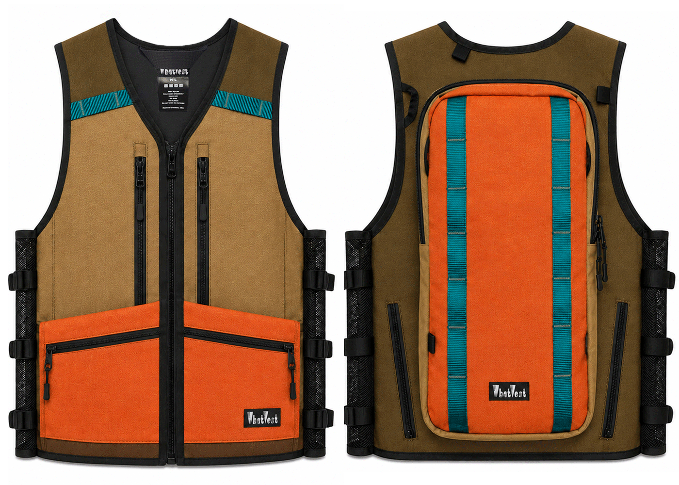 rye tan rust burnt orange teal blue turquoise whatvest, backpack vest, utility vest, ski snowboard moto