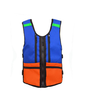 kids ski vest, children's snowboard vest backpack, whatvest, child skiing apparel blue orange, backcountry ski vest for kids