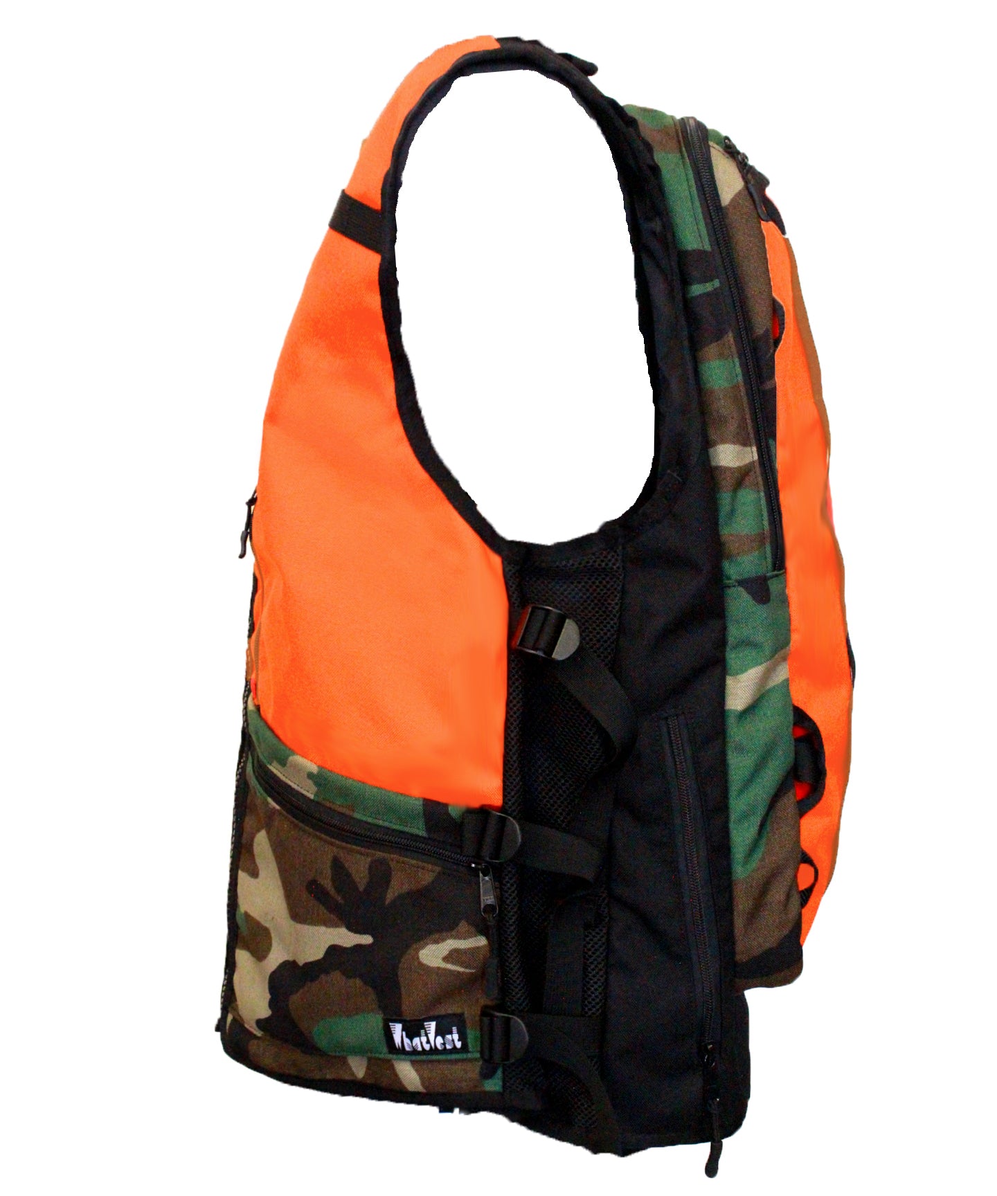 hunter orange Camo  ski snowboard backcountry utility vest, backcountry skiing snowboarding, winter 2023 best winter apparel, snowboard utility vest, whatvest, snowboard vest, backcountry utility vest, avalanche vest, snowmobile, sled neck vest, beacon, shovel probe, safety vest, big mountain freeskiing, hunting vest, bird, pheasant, deer, elk