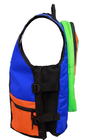 kids ski vest, children's snowboard vest backpack, whatvest, child skiing apparel blue orange