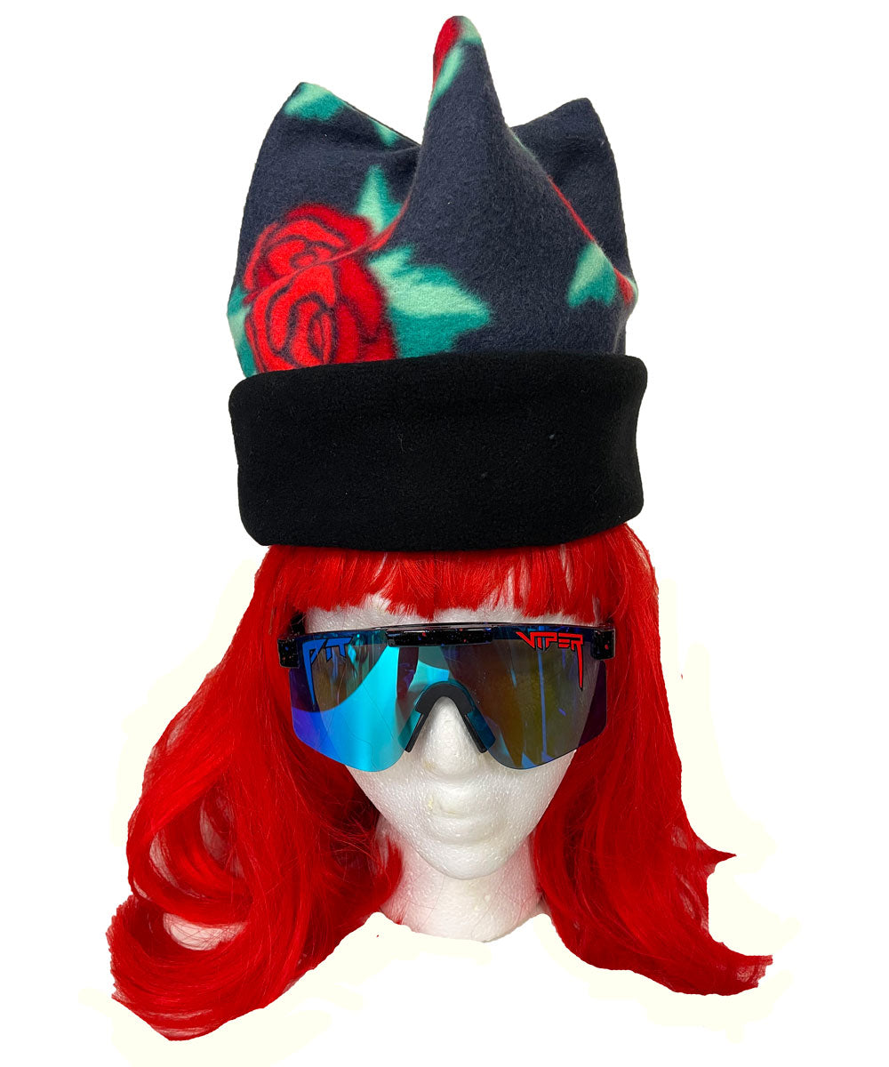roses rose fleece hat, skater, snowboarder, retro, hipster, crown hat, four point beanie