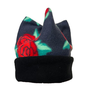 roses rose fleece hat, skater, snowboarder, retro, hipster, crown hat, four point beanie