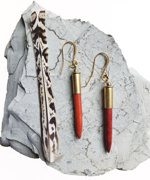 Rust red Bullet tusk earring, howlite, minimilist, mountain girl, skier  yoga earrings